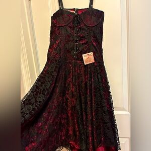Gothic Asymmetrical Black and Red Lace Dress